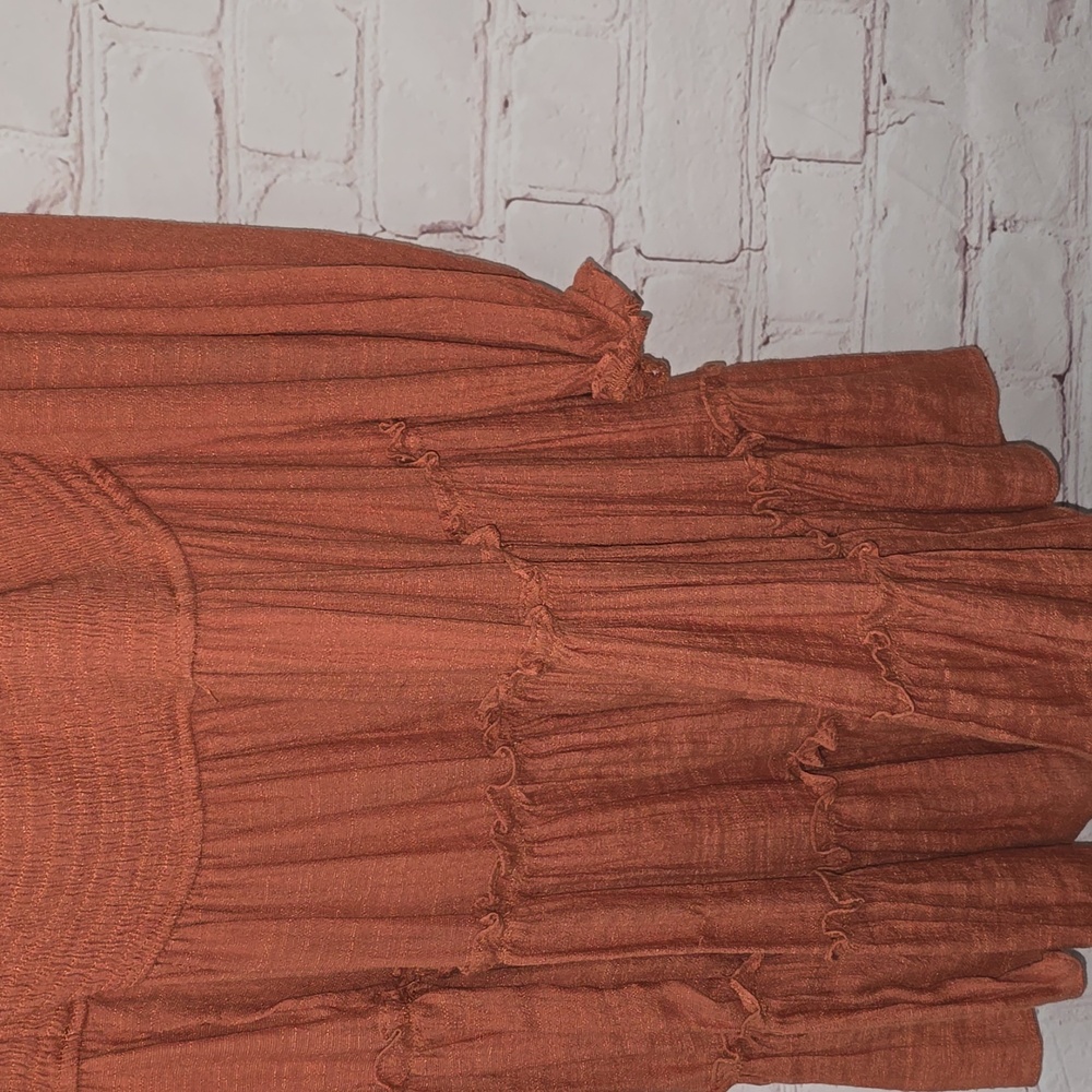 Mustard Seed Terracotta Puff Sleeves Mini Dress Cotton/Polyester Womens Size L - Picture 11 of 16